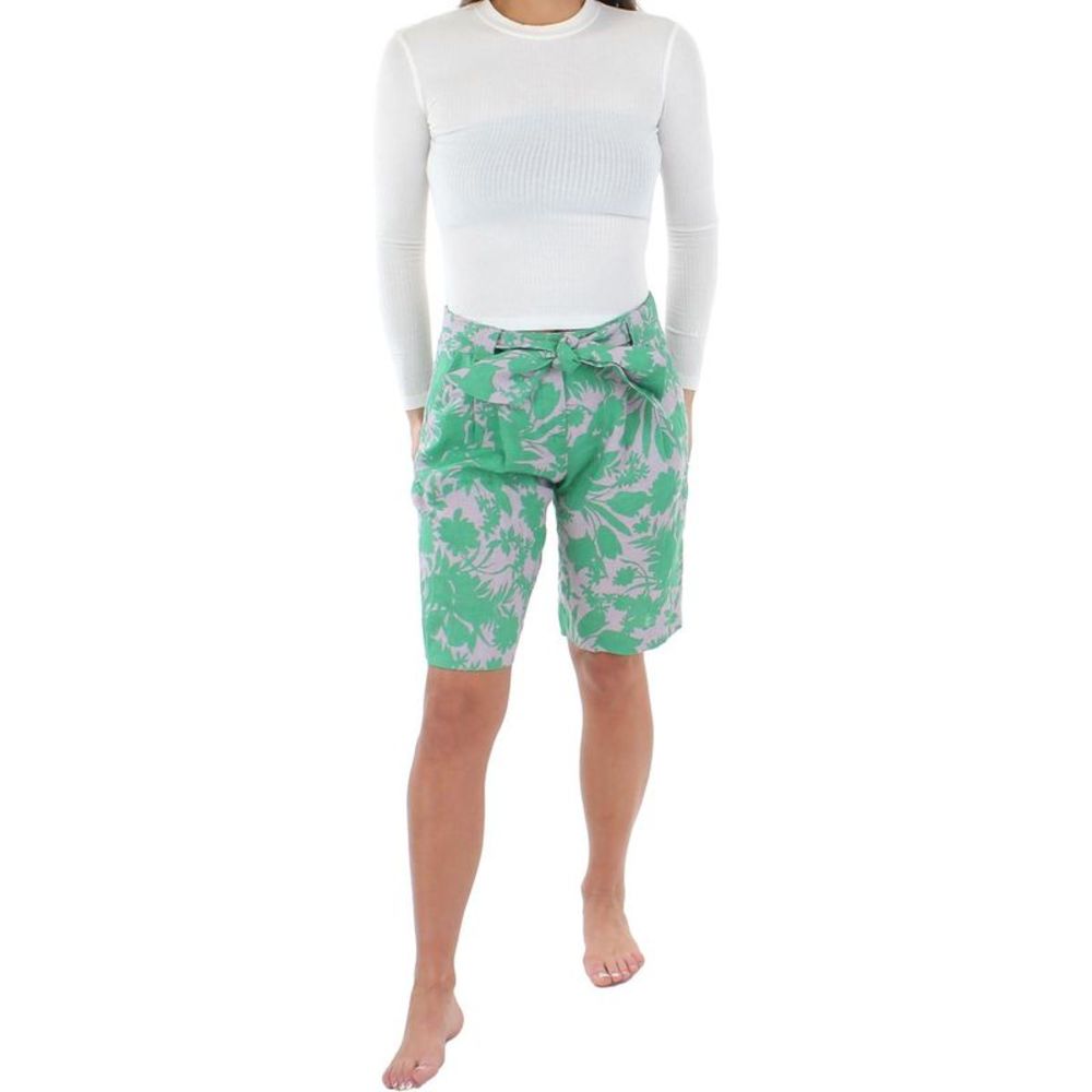 Alexis Womens Talbot Green Linen Printed Slub Bermuda Shorts Imperfections